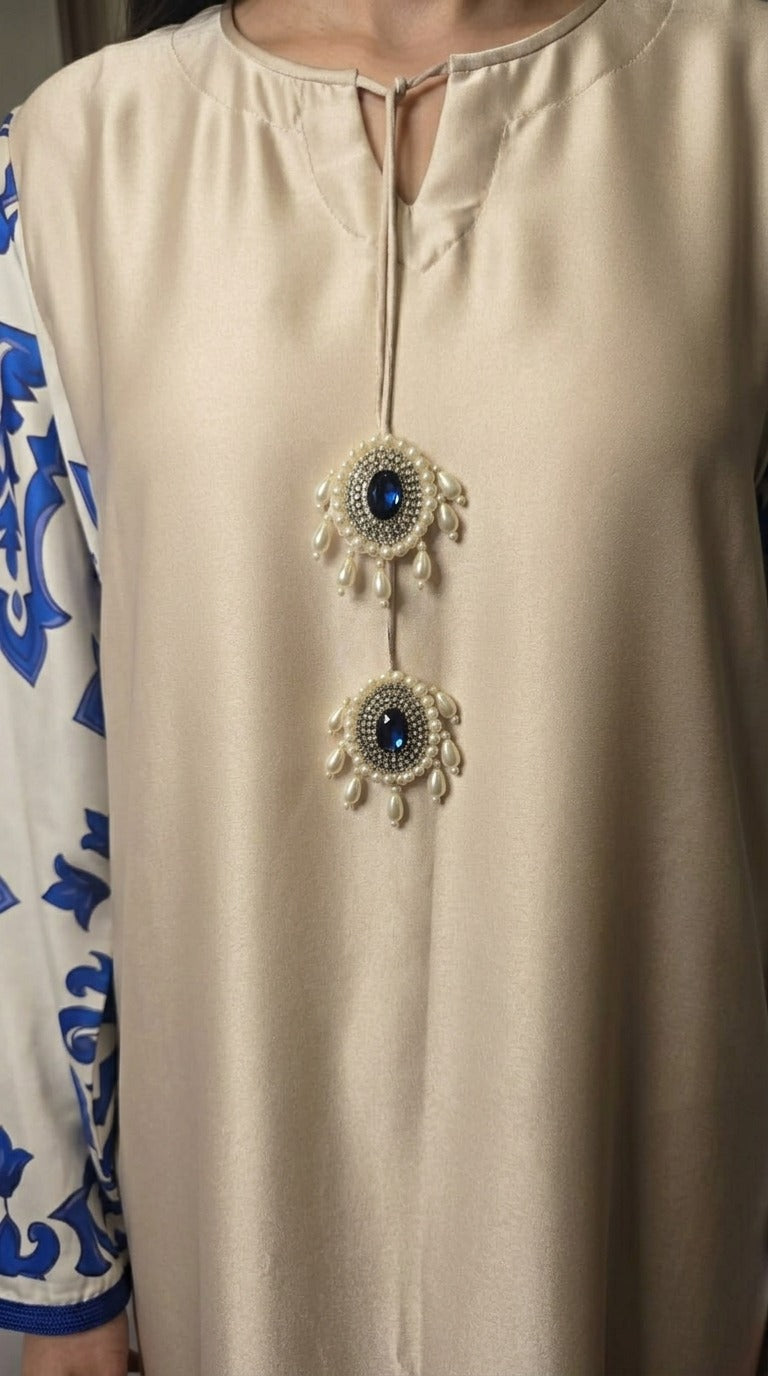 Ivory & Royal Blue Printed Long Maxi Dress