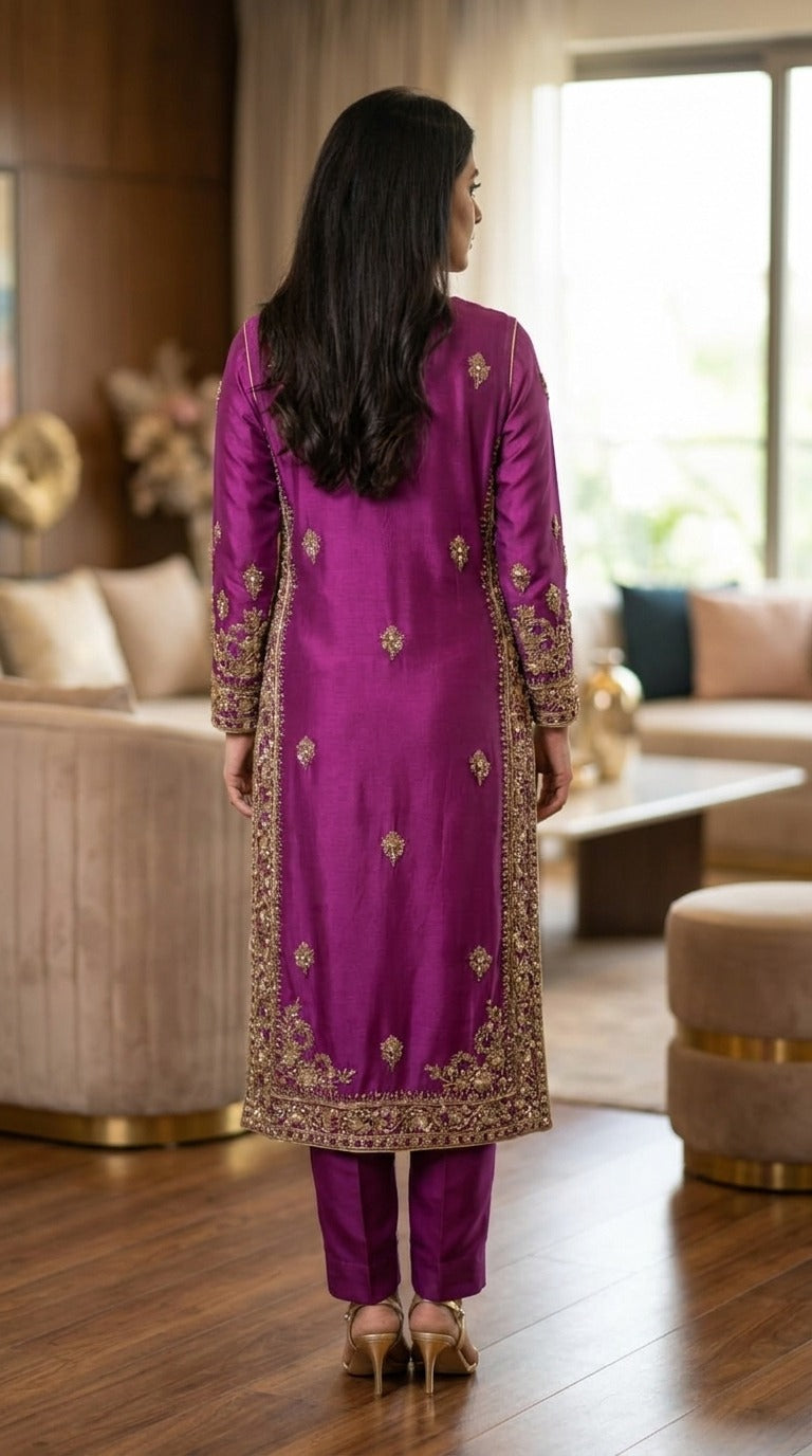 Royal Magenta Embroidered 2-Piece Suit