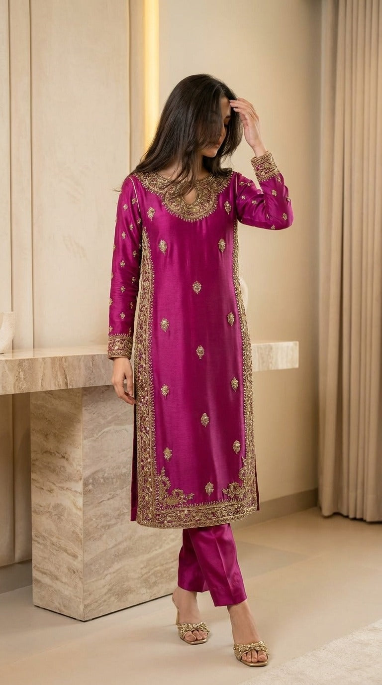 Royal Magenta Embroidered 2-Piece Suit