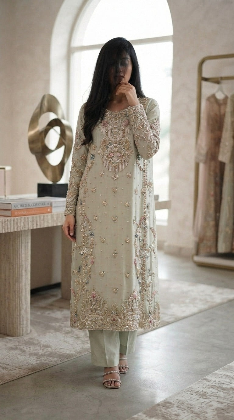 Sage Whisper Embellished Kurta Set