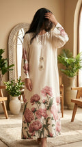 Ivory Blossom Lace-Sleeve Kaftan