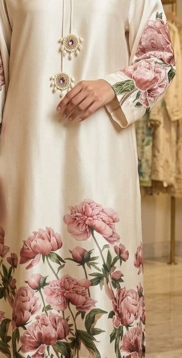 Ivory Blossom Lace-Sleeve Kaftan