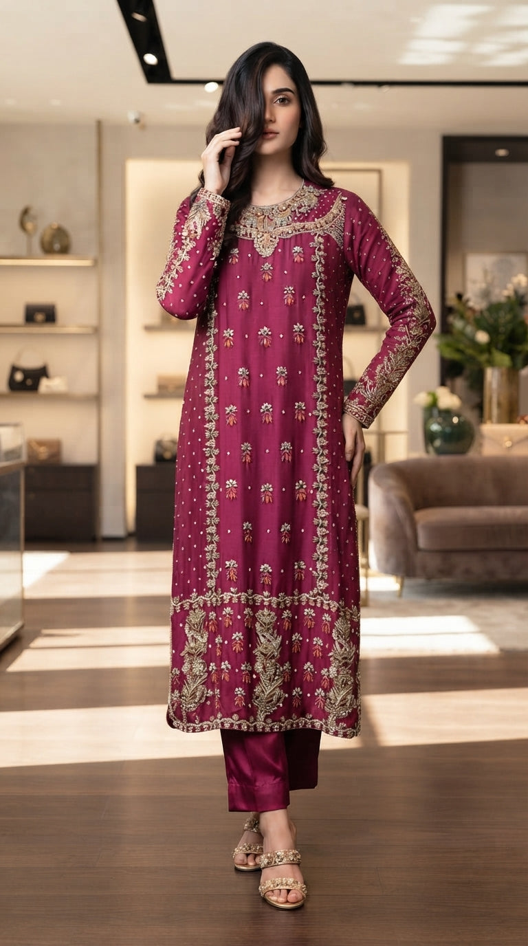 Rose Dusk Embroidered Couture Suit