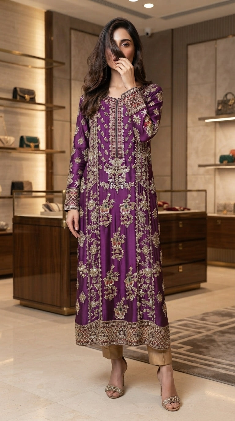 Sapphire Dusk Couture Embroidered Suit